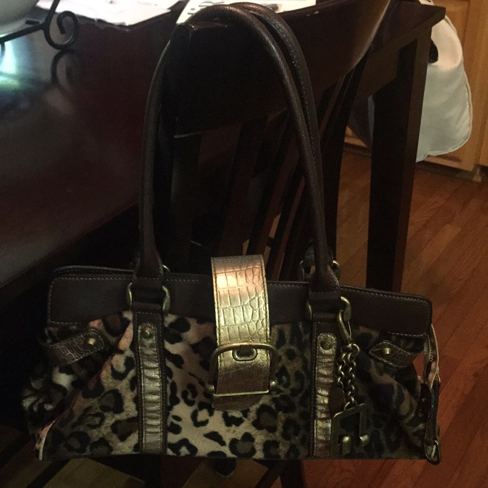 Guess faux fur leopard shoulder bag